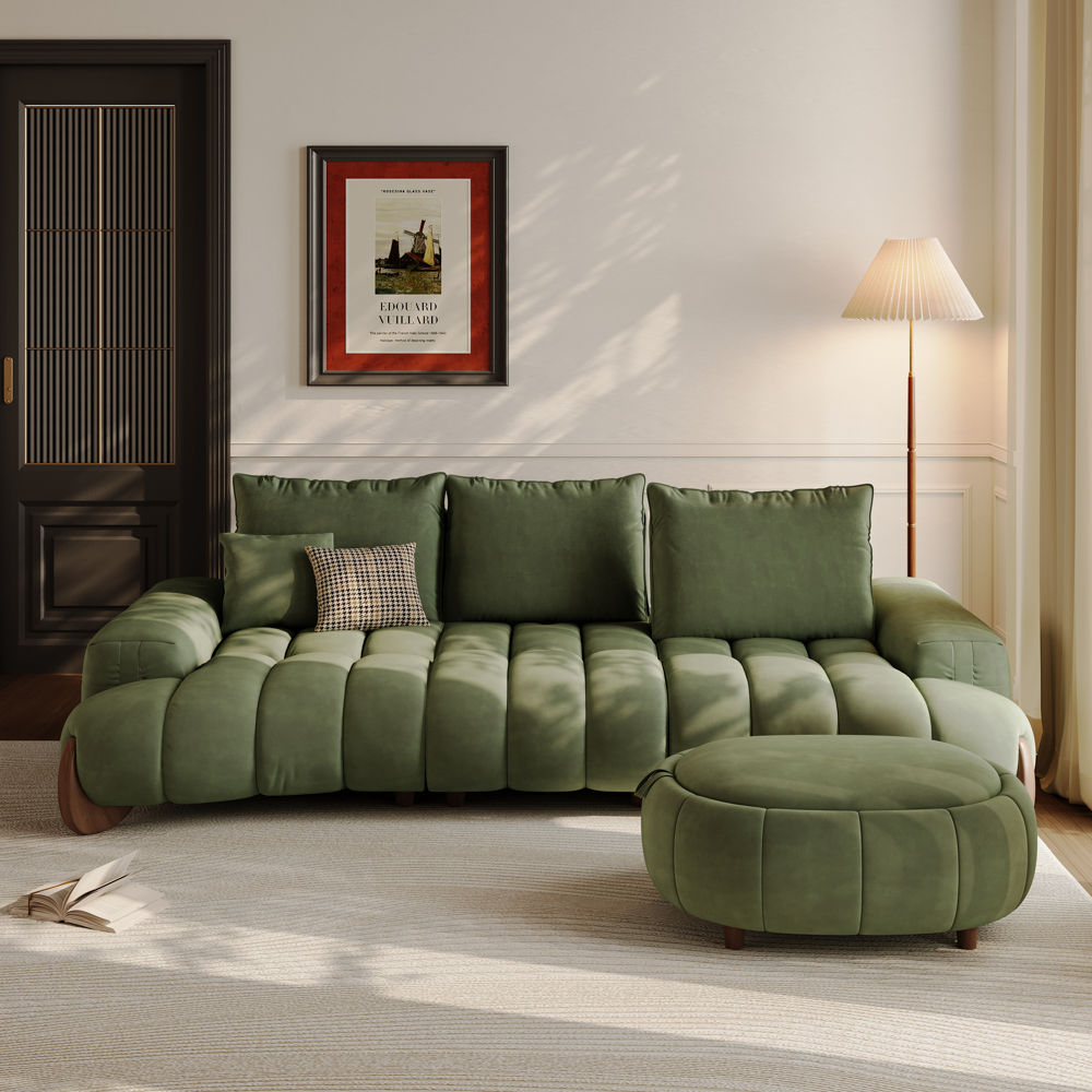 Adjustable Green Fabric Sofa Set