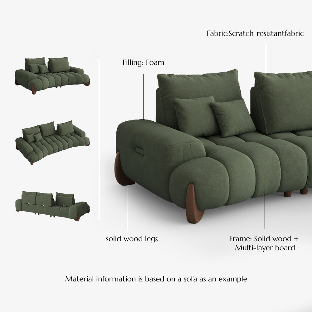 Adjustable Green Fabric Sofa Set