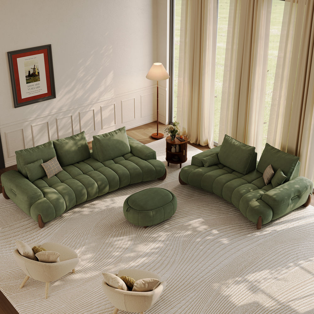 Seats 6 Green Fabric Sofa Set