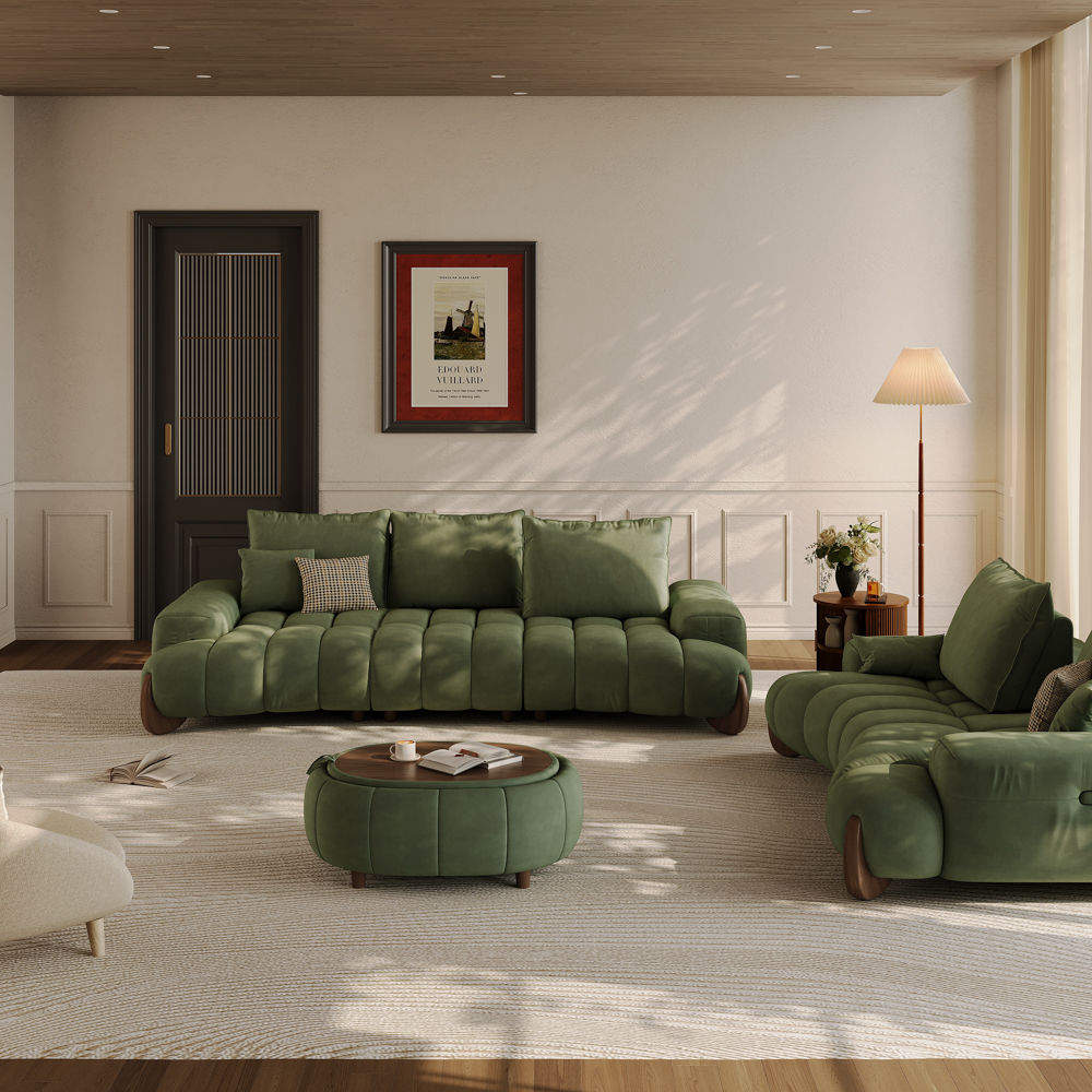 Partly Assemble Green Fabric Sofa Set
