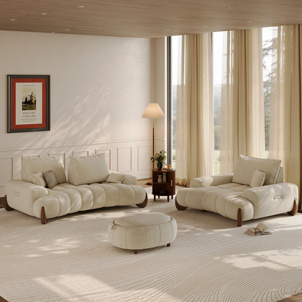 Fabric Beige Fabric Sofa Set