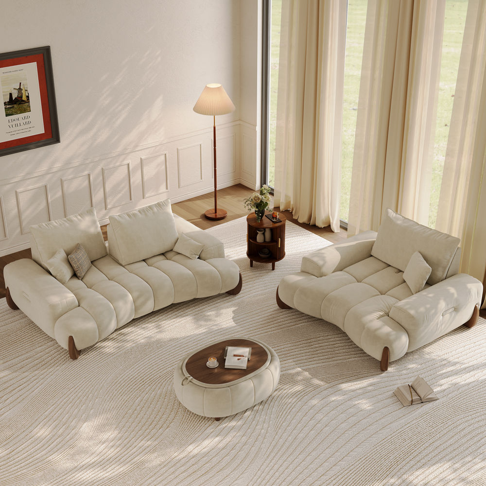 Fabric Beige Fabric Sofa Set