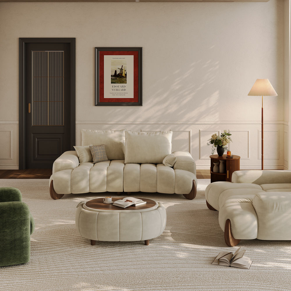 Fabric Beige Fabric Sofa Set