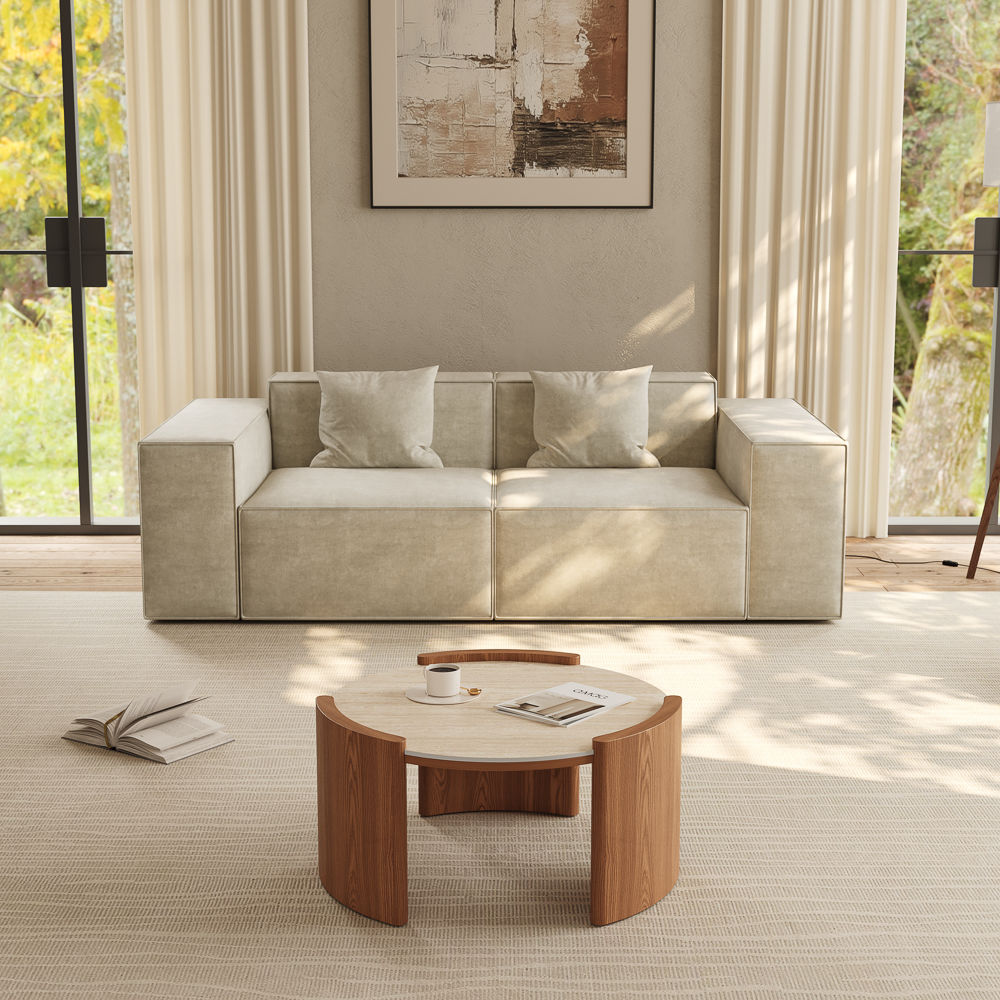 Beige Fabric Sofa Set