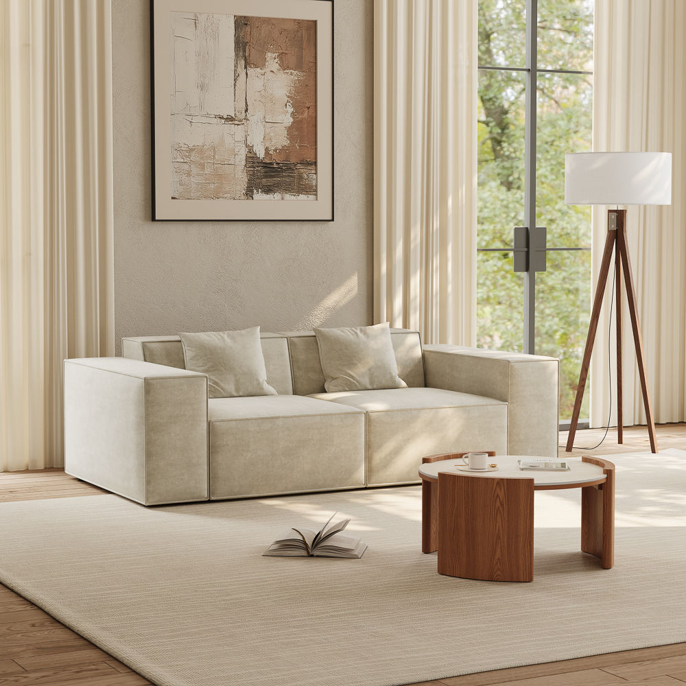 Beige Fabric Sofa Set