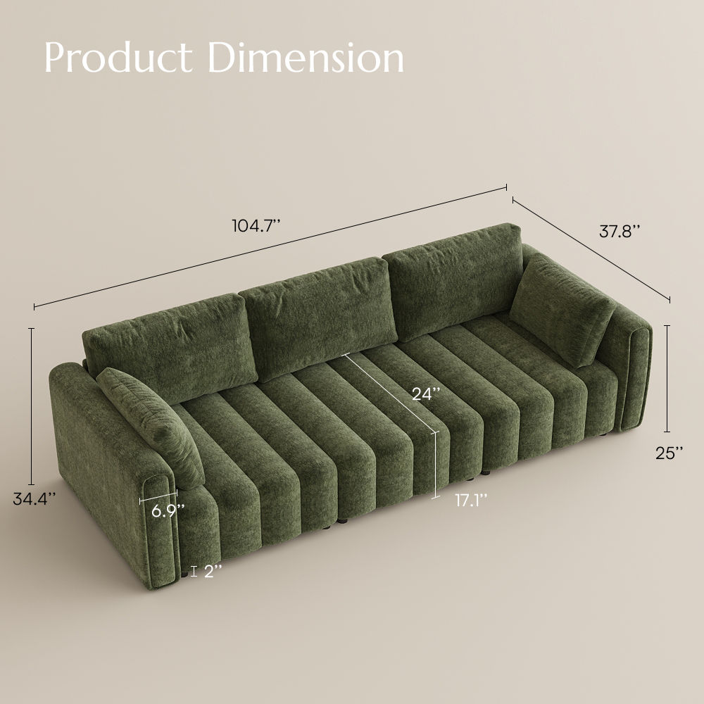 Straight Armrest Green Chenille Sofa Set
