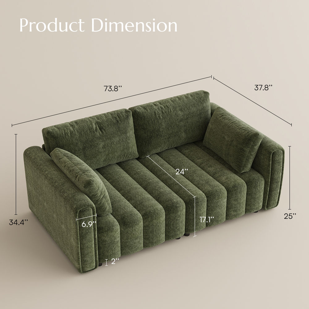 Mid Century Modern Green Chenille Sofa Set