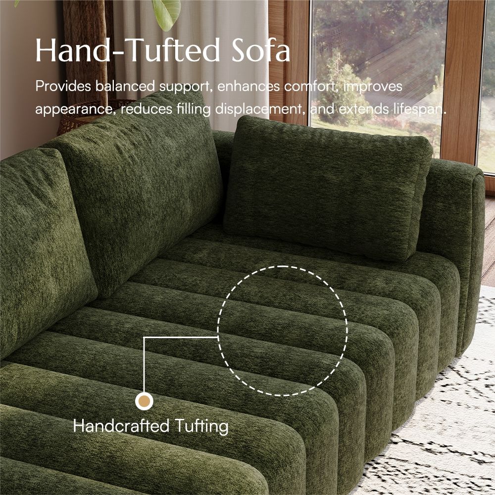 5-6 Seater Green Chenille Sofa Set