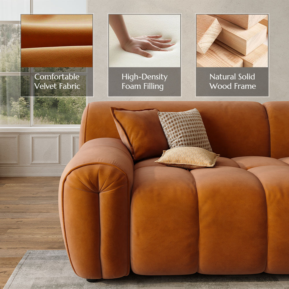 Sleeper Orange Velvet Sofa Set