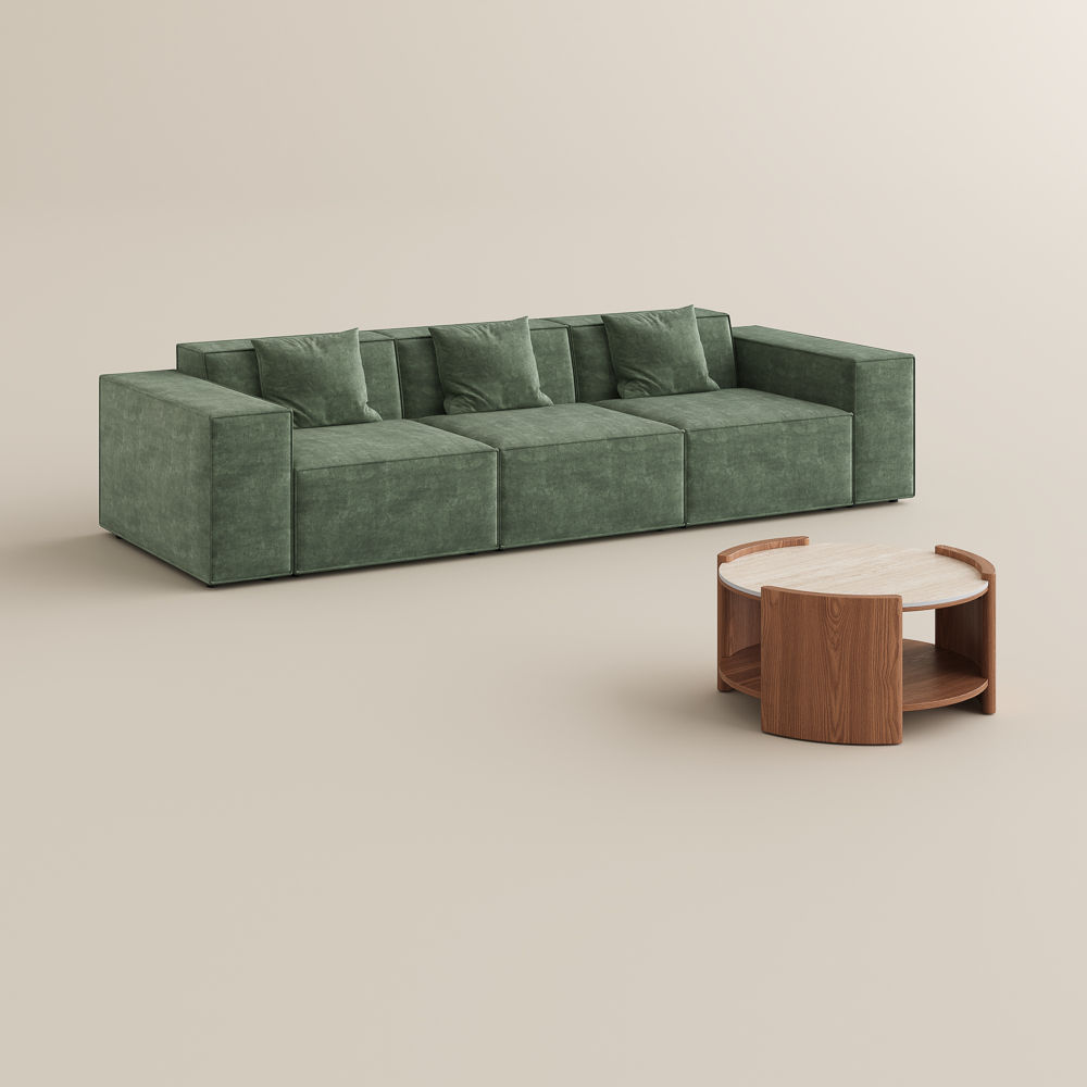 Partly Assemble Green Fabric Sofa Set