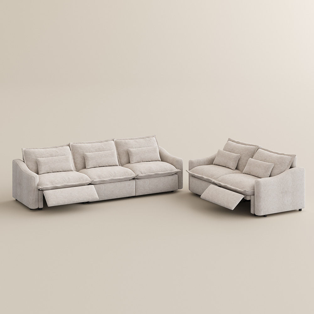Straight Armrest Beige Pet-Friendly Fabric Sofa Set