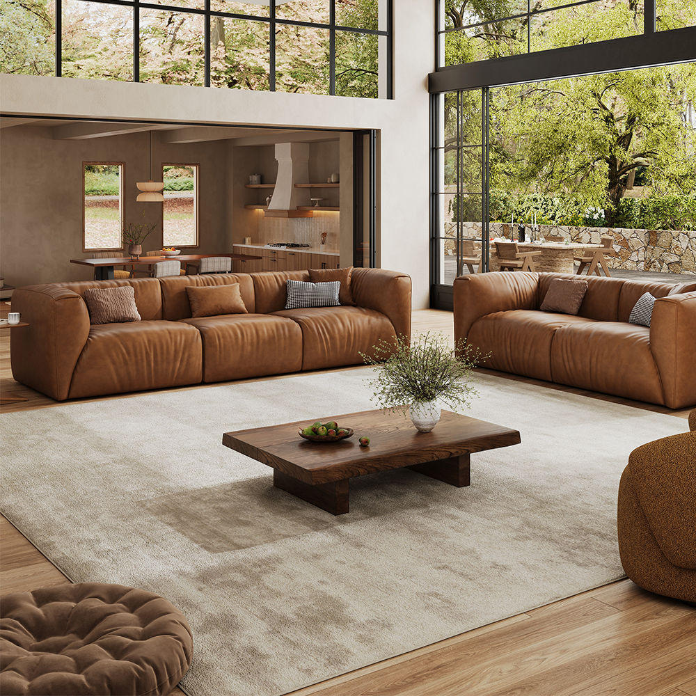 Brown Leather Sofa Set