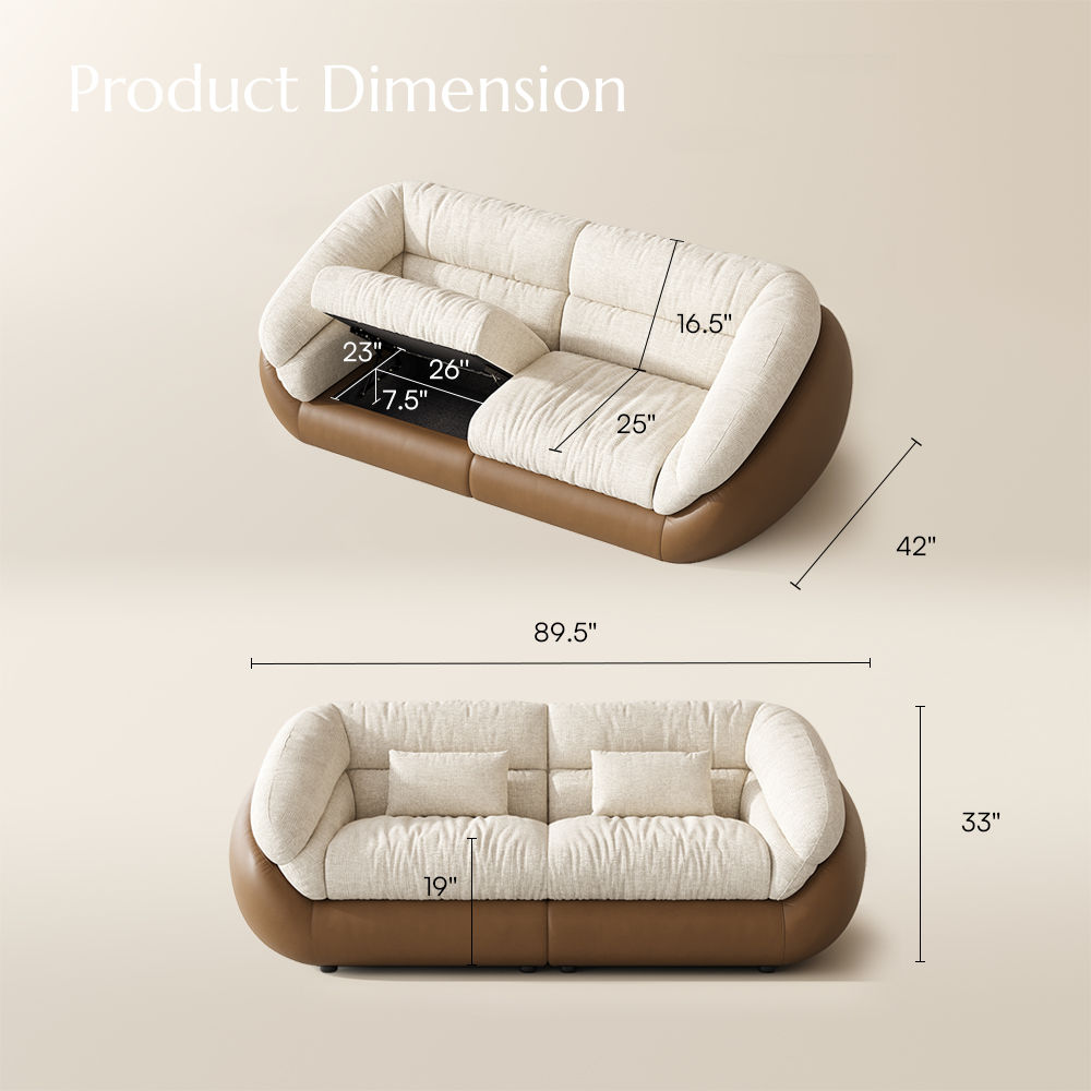 Apartment White Chenille Fabric & Eco-Leather Sofa Set