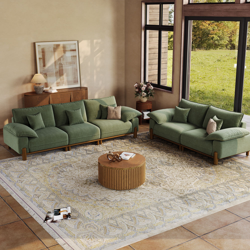 Green Pet-Friendly Fabric Modular Sofas
