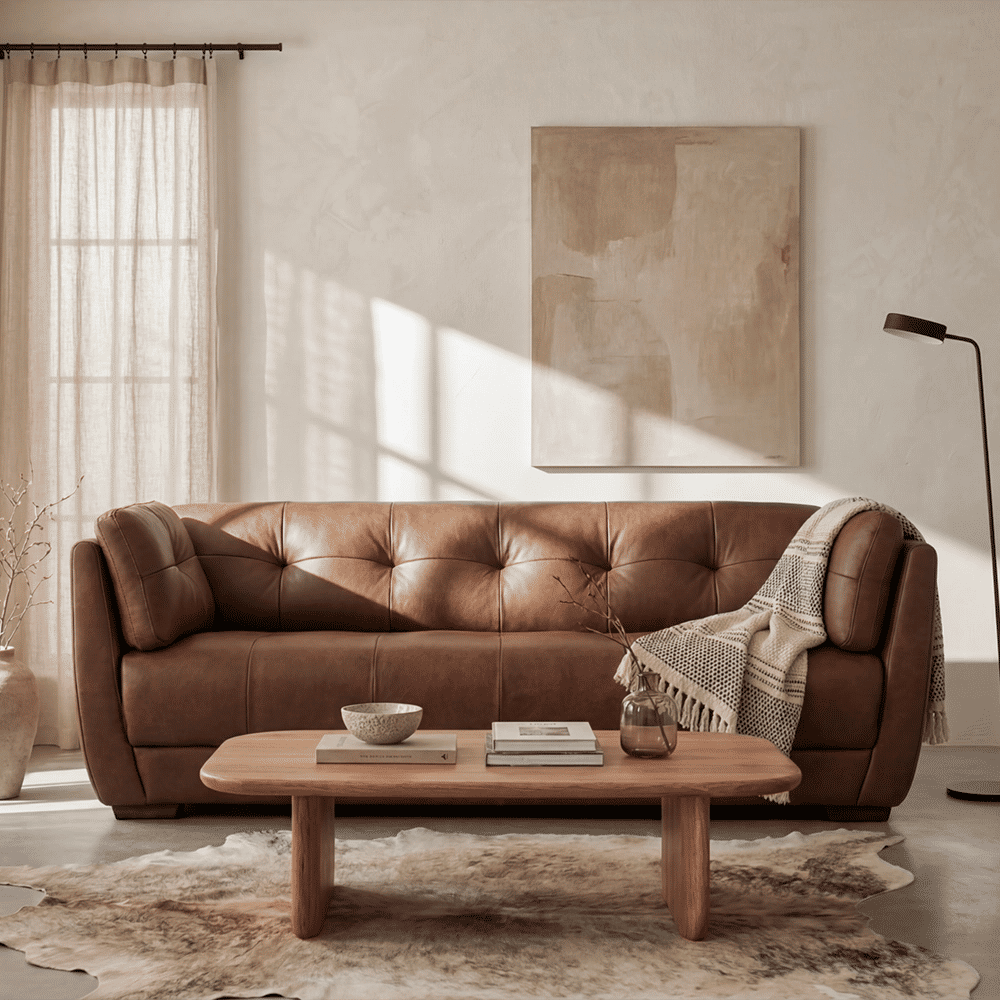 Walnut Color Genuine Leather Sofas & Loveseats