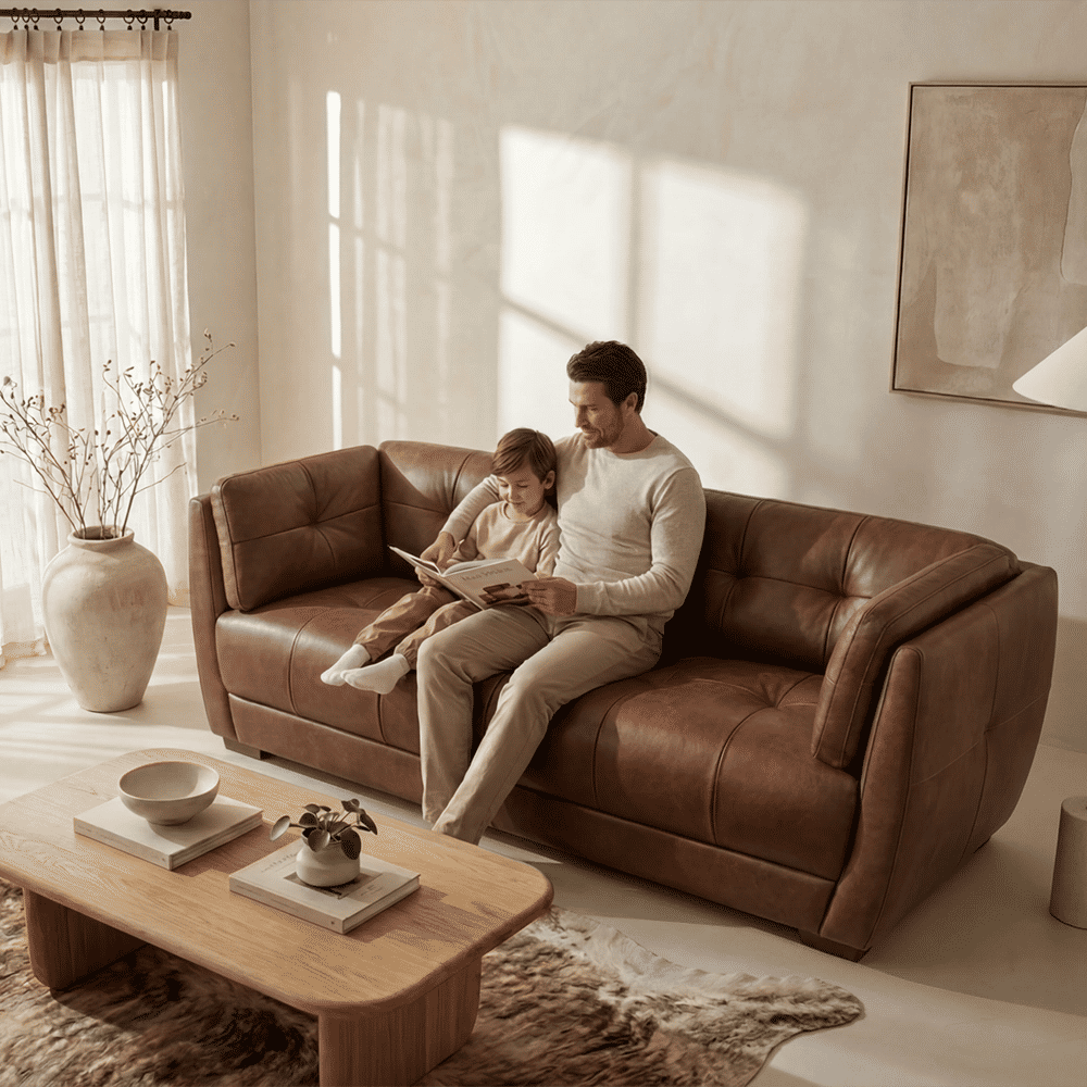 Walnut Color Genuine Leather Sofas & Loveseats
