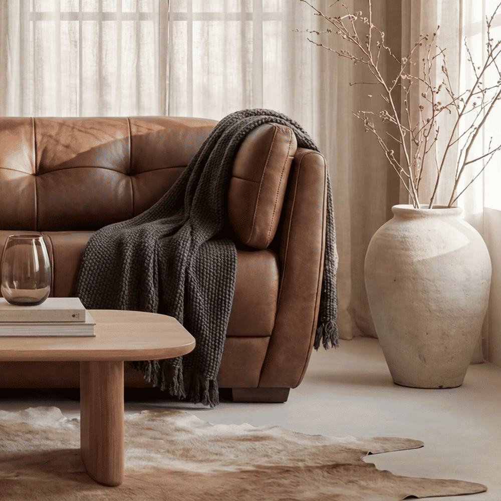 Walnut Color Genuine Leather Sofas & Loveseats