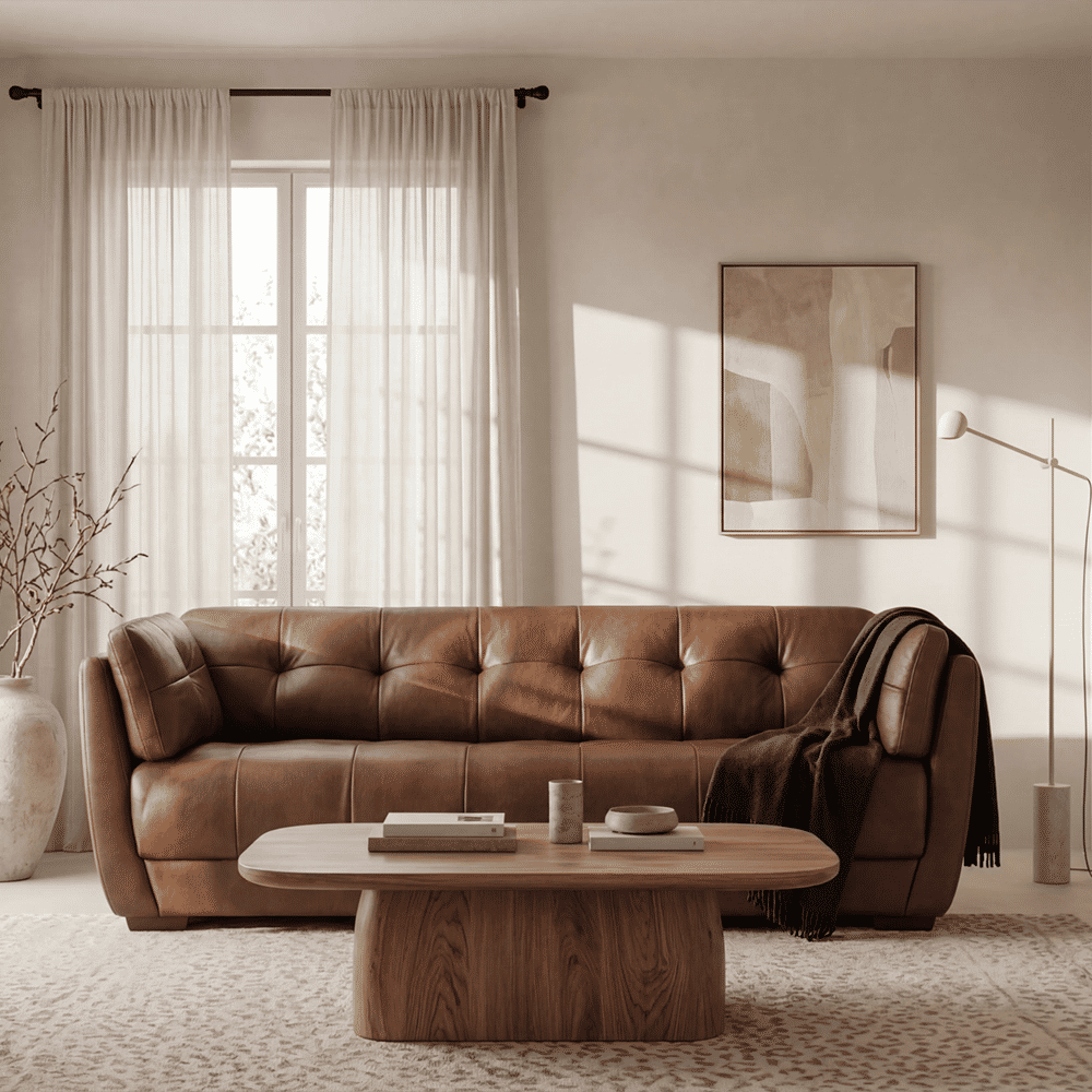 Walnut Color Genuine Leather Sofas & Loveseats