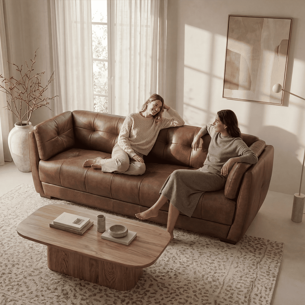 Walnut Color Genuine Leather Sofas & Loveseats