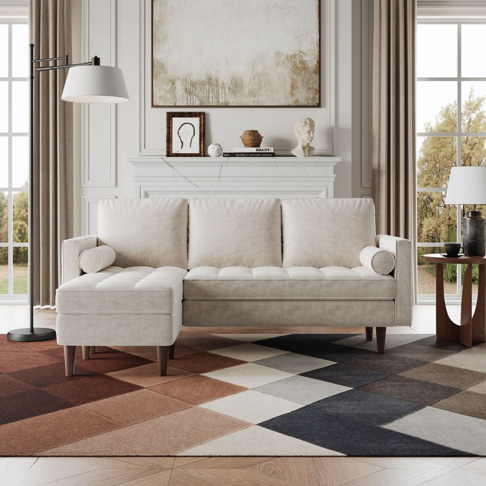 Partly Assemble Beige Cat Scratch Cloth Sectionals