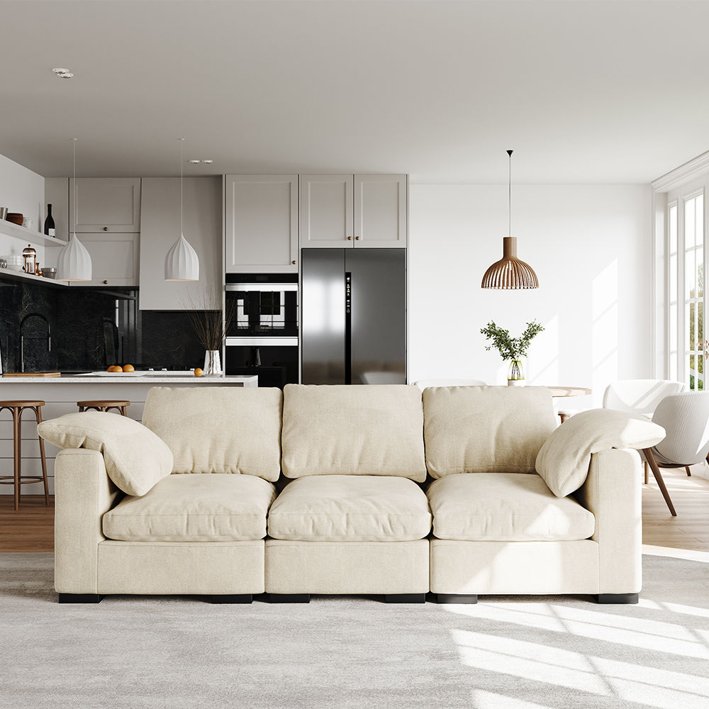 Beige Linen Fabric Sofas & Loveseats