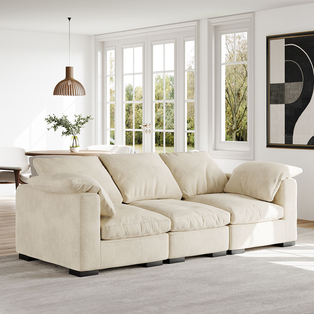 Beige Linen Fabric Sofas & Loveseats