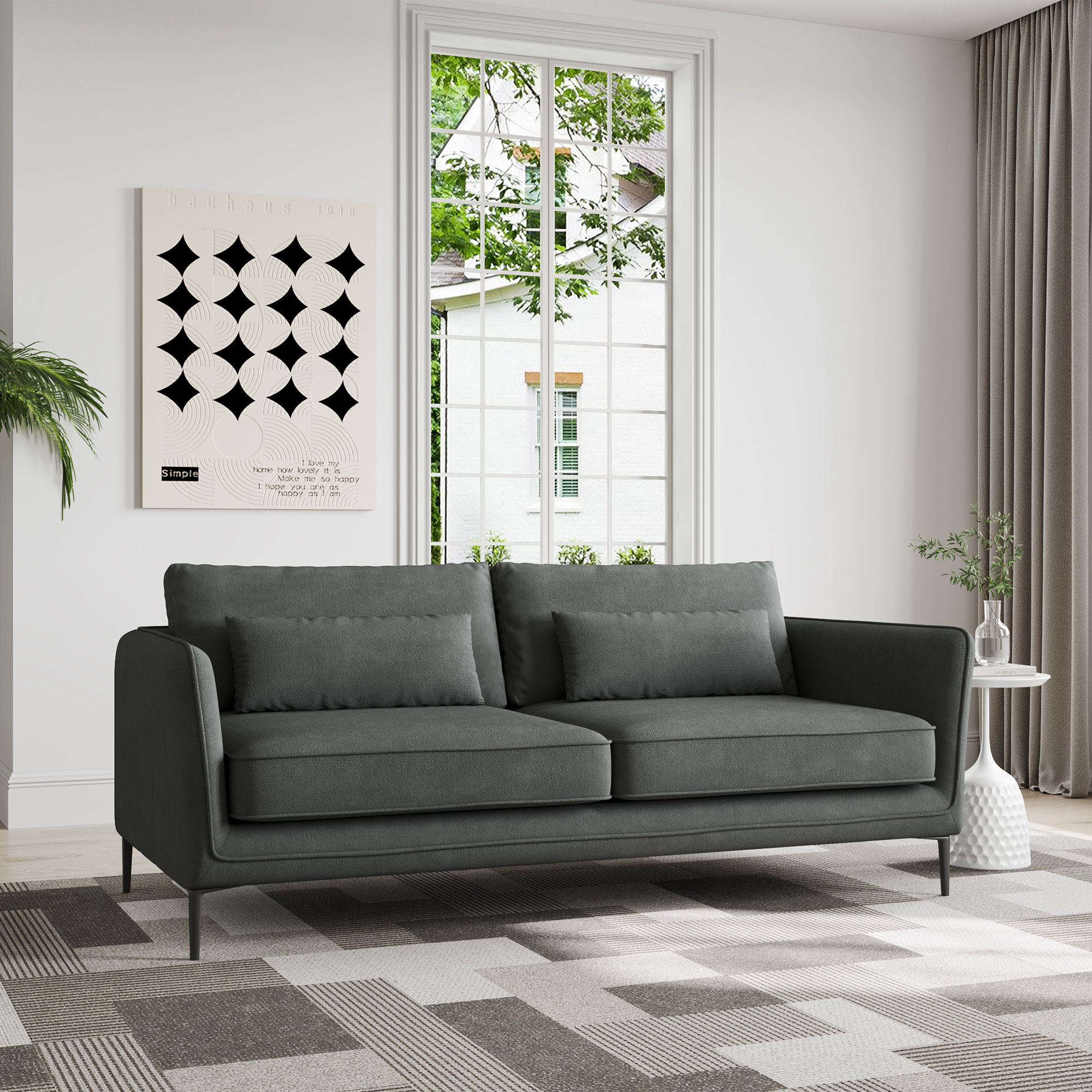 Wood Dark Gray Fabric Sofas & Loveseats