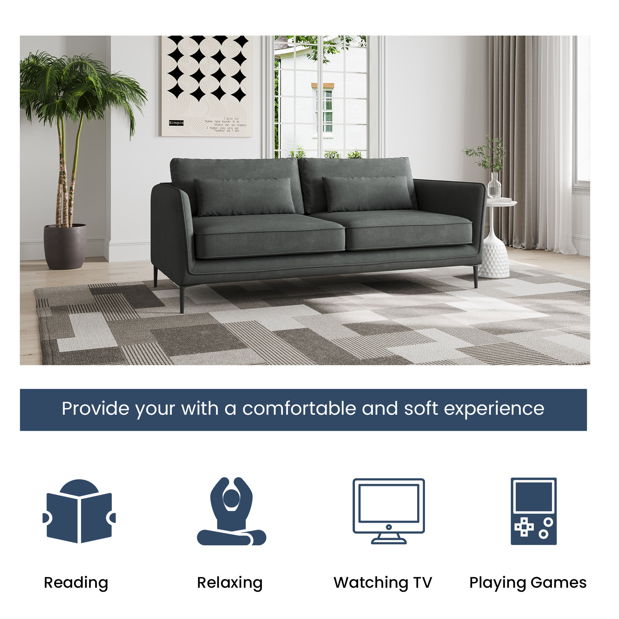 Fabric Dark Gray Fabric Sofas & Loveseats
