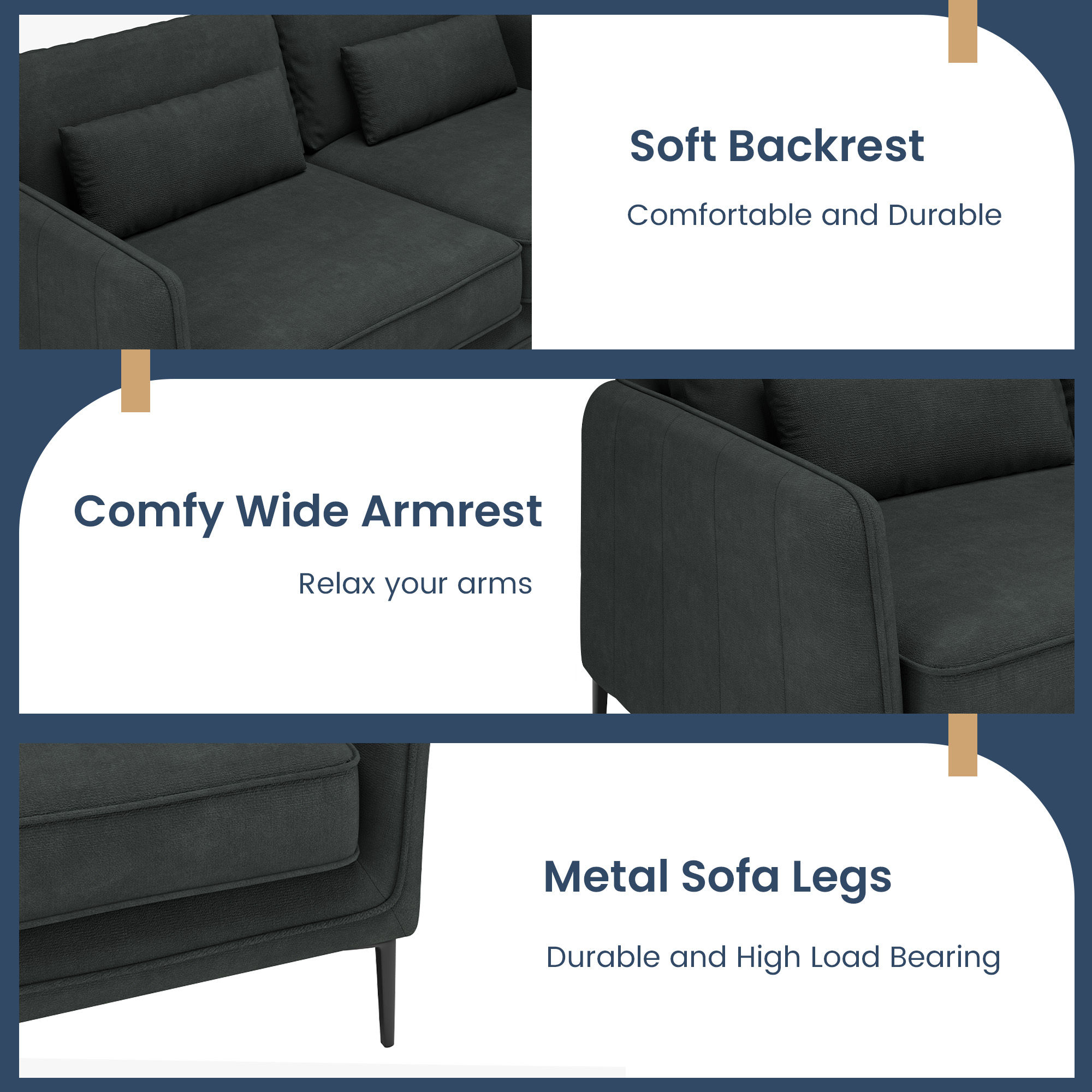 Wood Dark Gray Fabric Sofas & Loveseats
