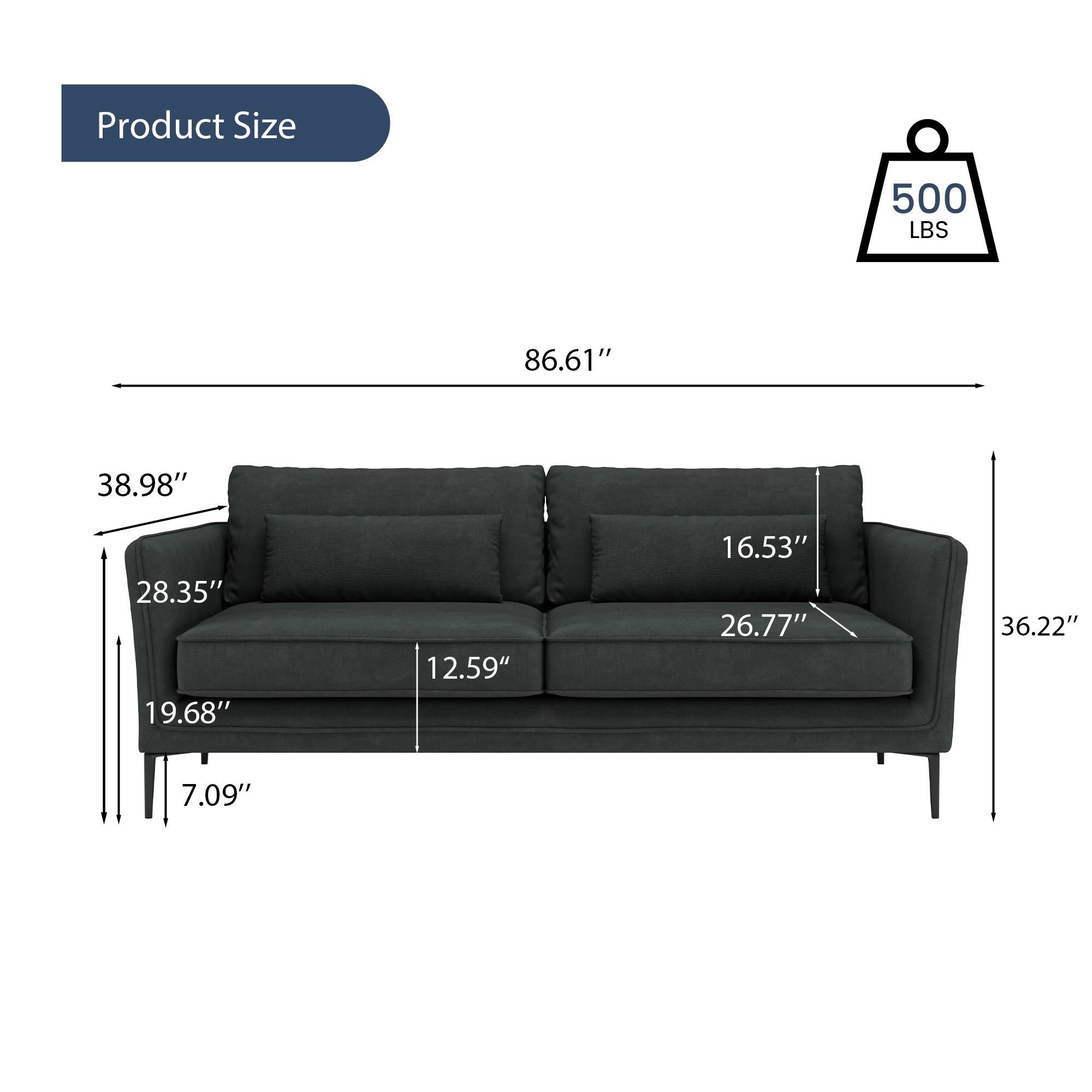 Partly Assemble Dark Gray Fabric Sofas & Loveseats