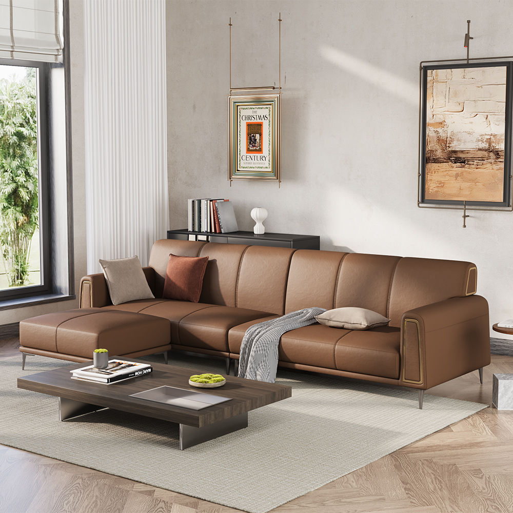 Rectangular Brown Leather Sofas & Loveseats
