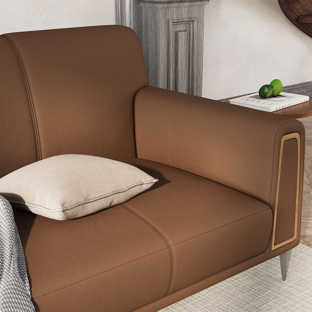 Metal Leg Brown Leather Sofas & Loveseats