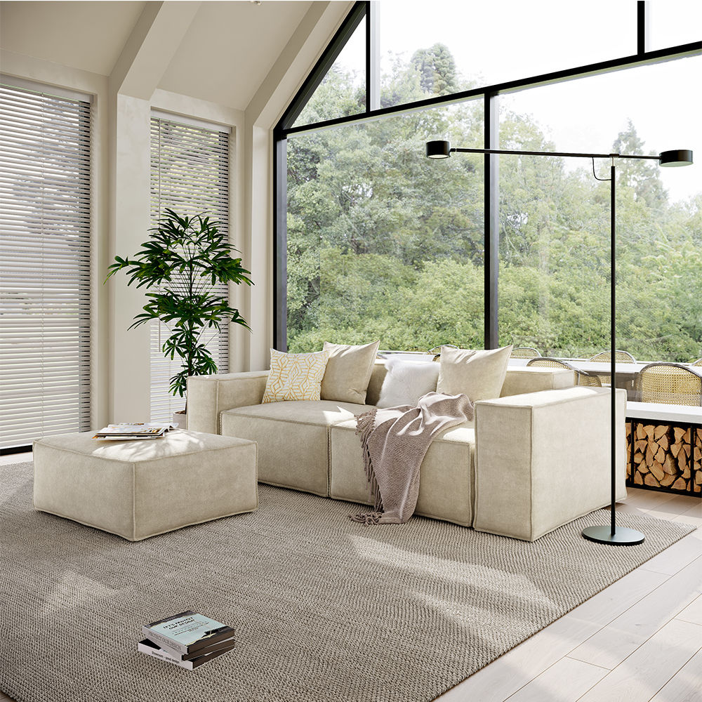 Rectangular Beige Fabric Corner Sofas