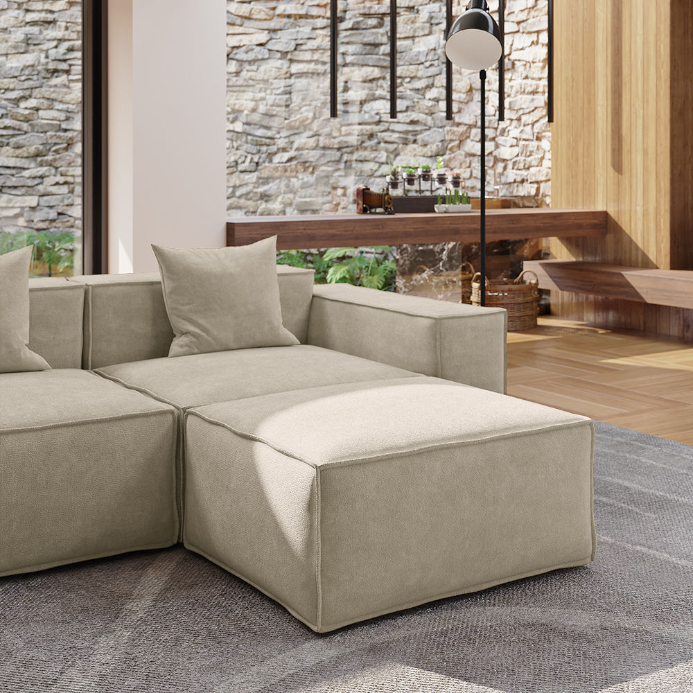 Rectangular Beige Fabric Corner Sofas