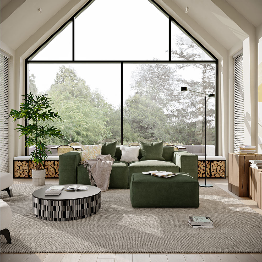 On the Ground Green Fabric Corner Sofas