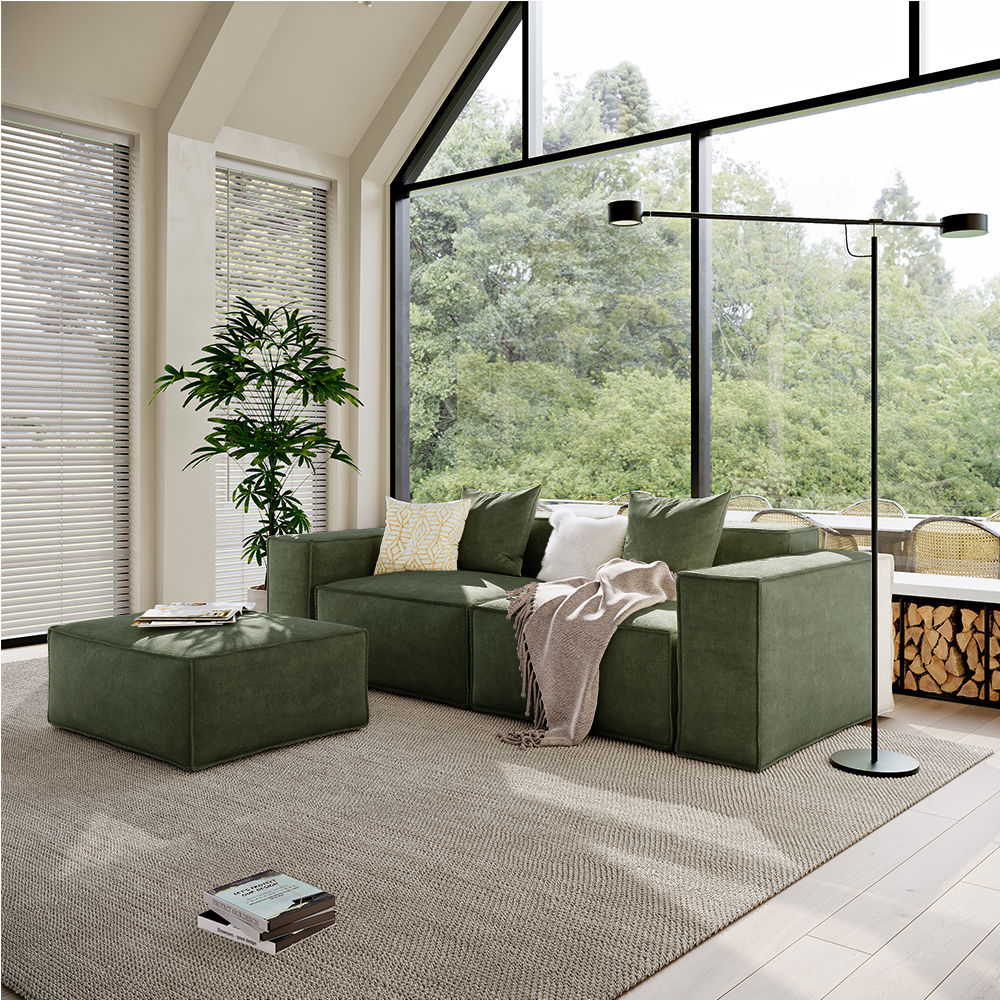 On the Ground Green Fabric Corner Sofas