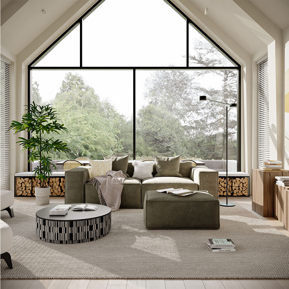Partly Assemble Khaki Fabric Corner Sofas
