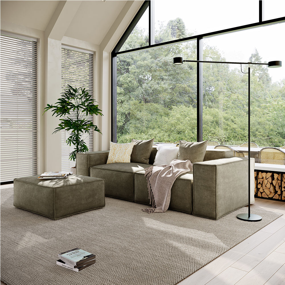 Pet Friendly Khaki Fabric Corner Sofas