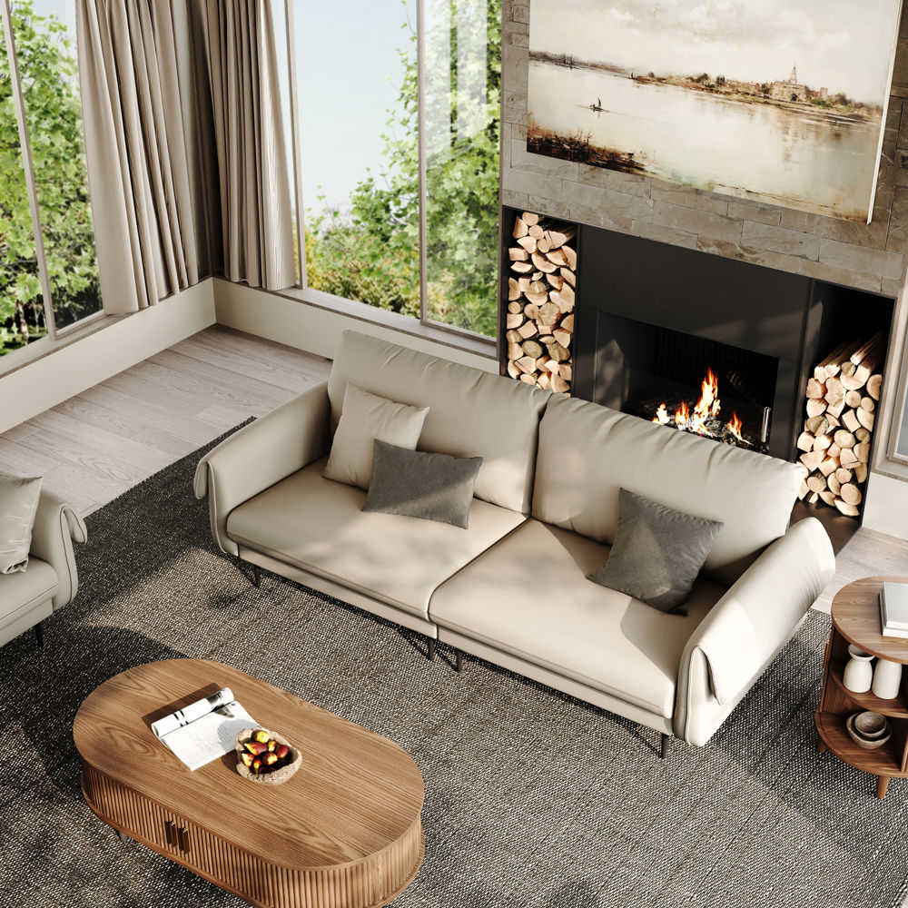 Partly Assemble Beige Fabric Sofas & Loveseats