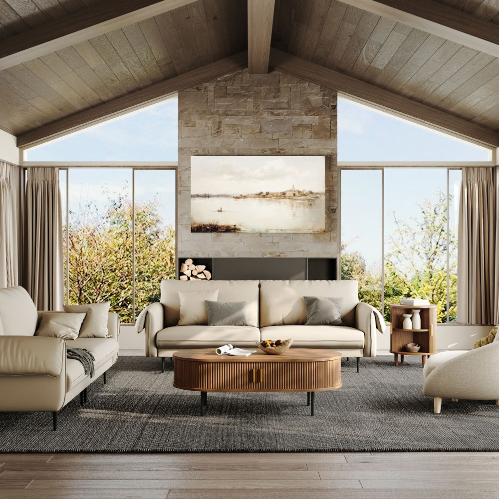 Modern Beige Fabric Sofas & Loveseats