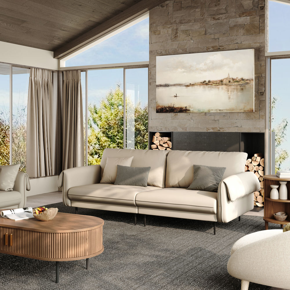 Sponge Beige Fabric Sofas & Loveseats
