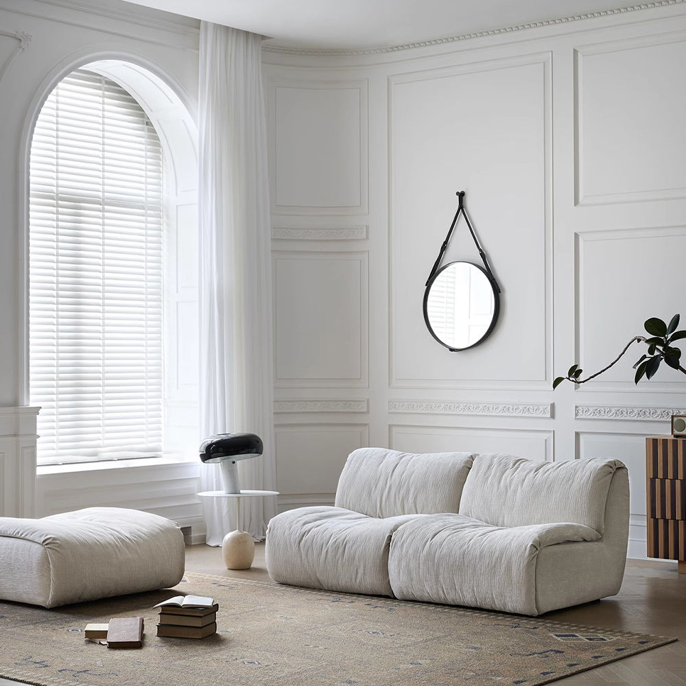 Partly Assemble White Chenille Sofas & Loveseats