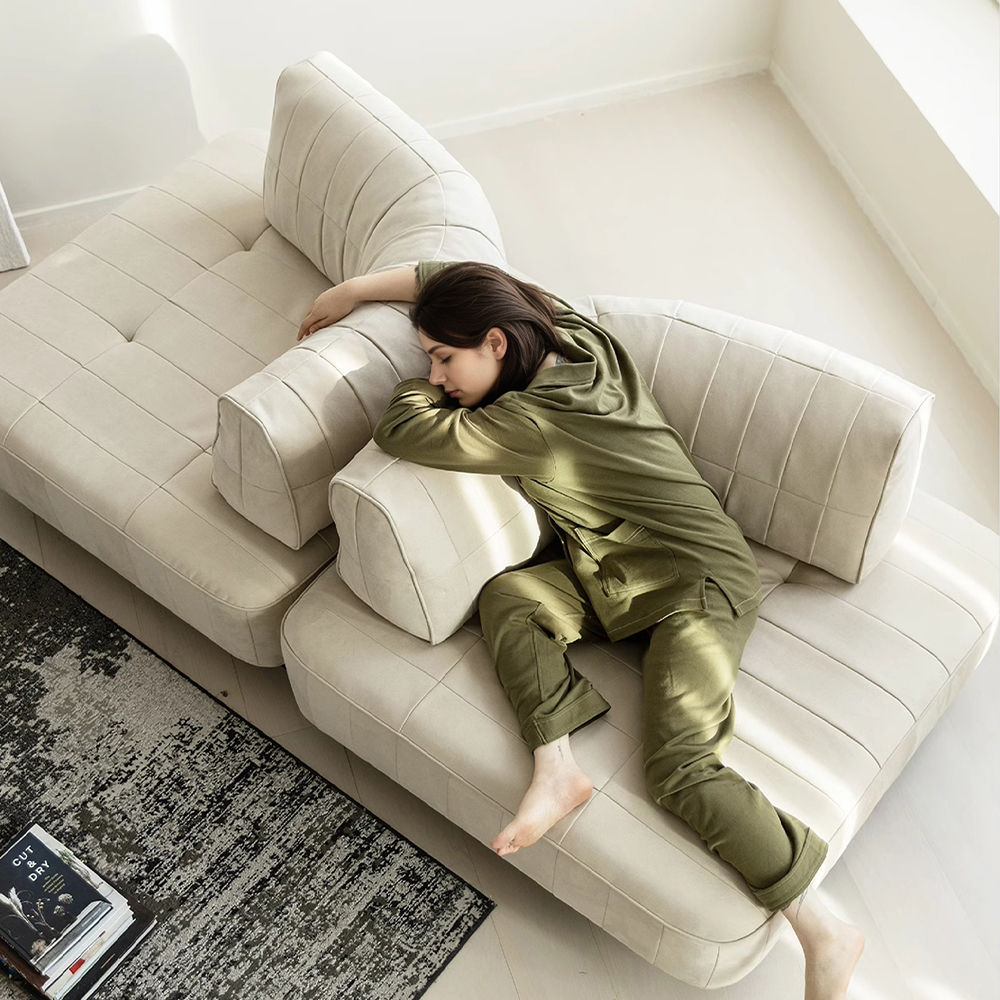 Pure Color Beige Fabric Sofas & Loveseats