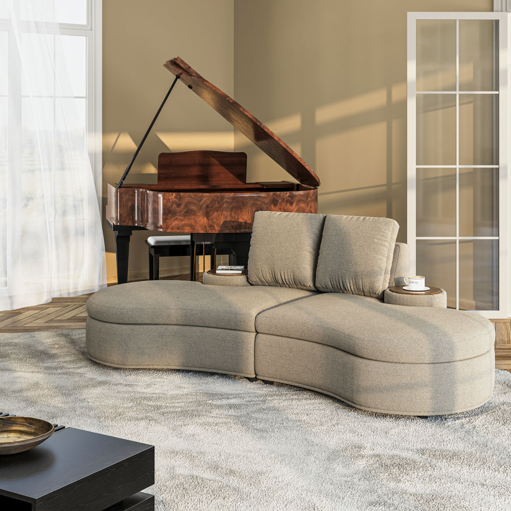 Pure Color Gray Fabric Sofas & Loveseats