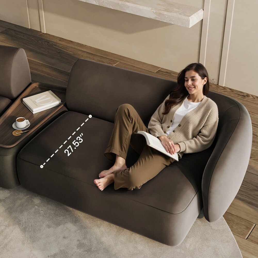 Slim Armrest Brown Flannelette Sofas & Loveseats