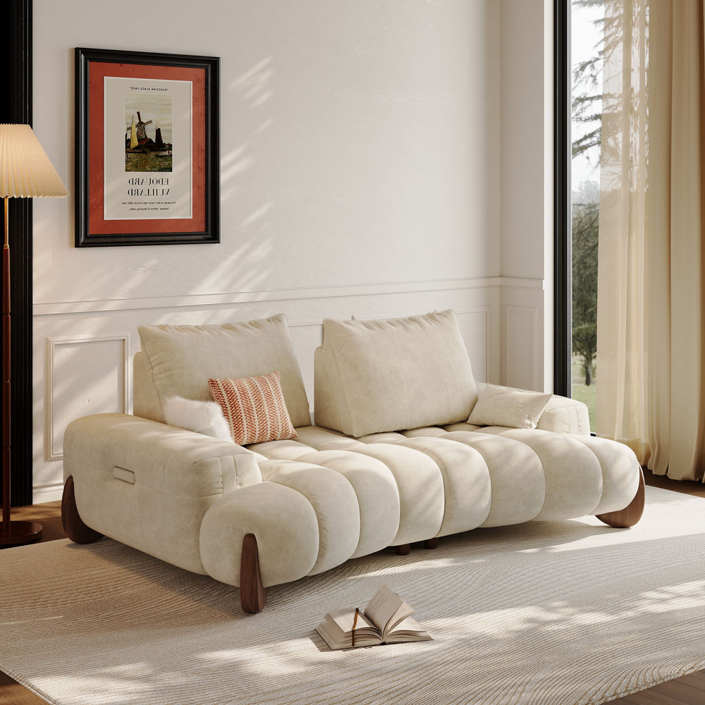 Wood Beige Fabric Sofas & Loveseats