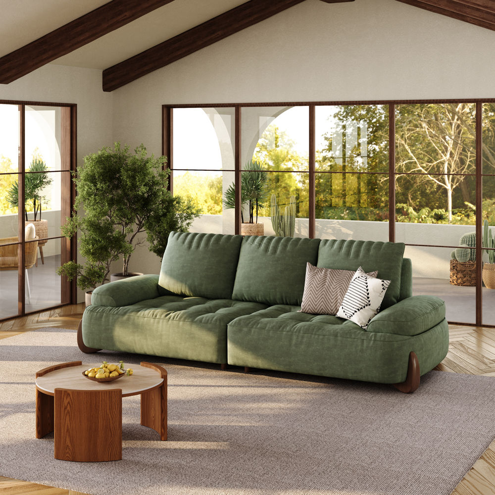 Partly Assemble Green Fabric Sofas & Loveseats