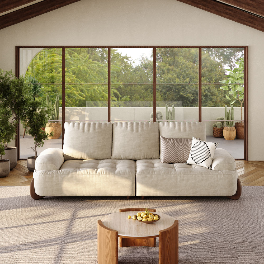 Partly Assemble Beige Fabric Sofas & Loveseats