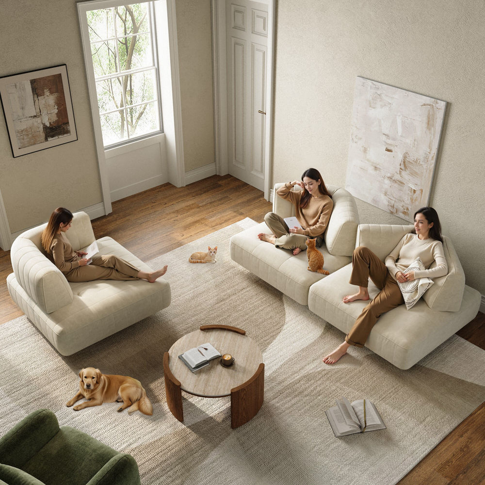 Modern Beige Fabric Sofas & Loveseats