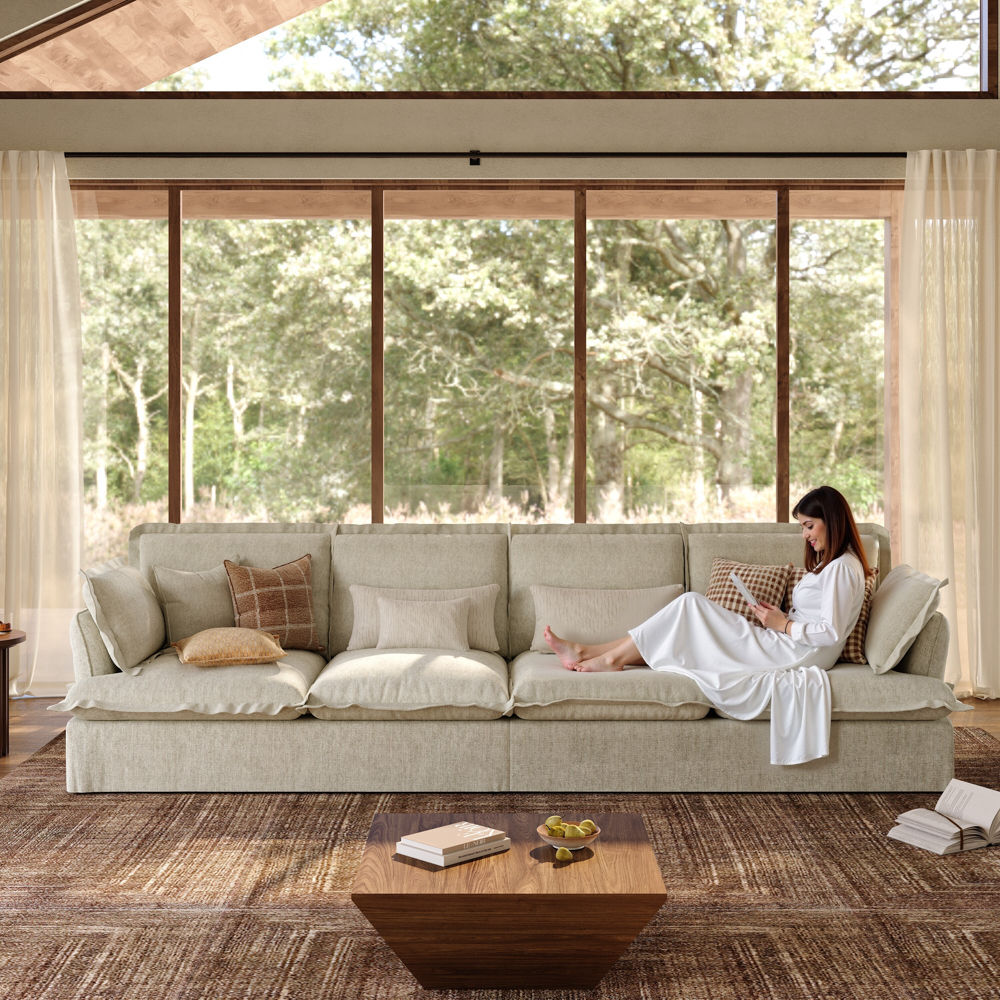 Deep Seat Gray Cotton and Linen Sofas & Loveseats